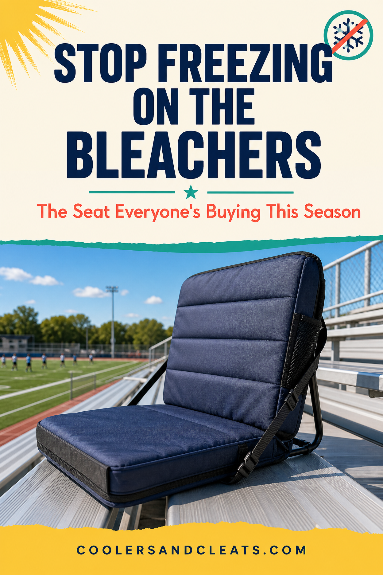 Pinterest pin: Stop freezing on the bleachers
